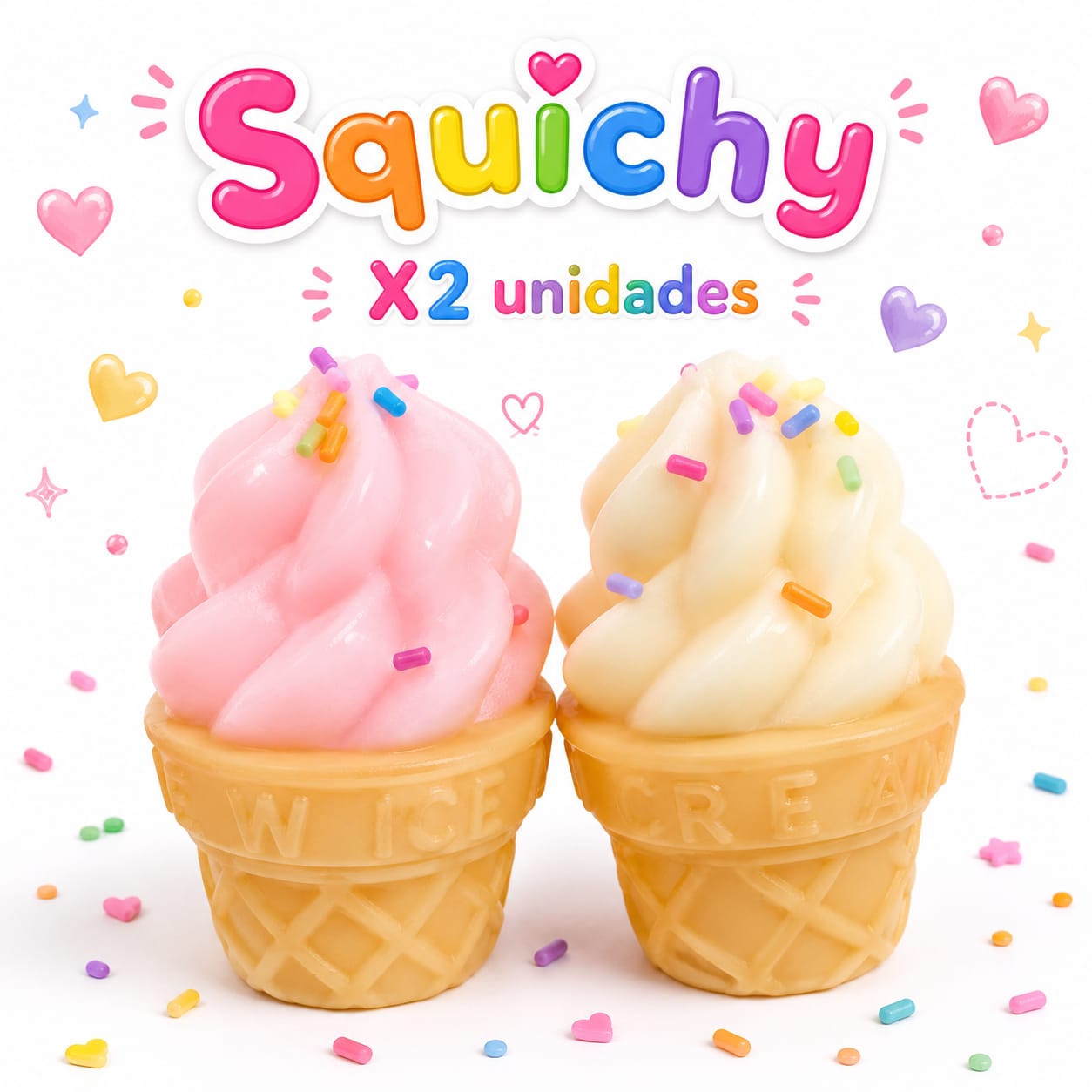 Set X2 Squishies Antiestrés Helados Suaves (Rosa y Crema)